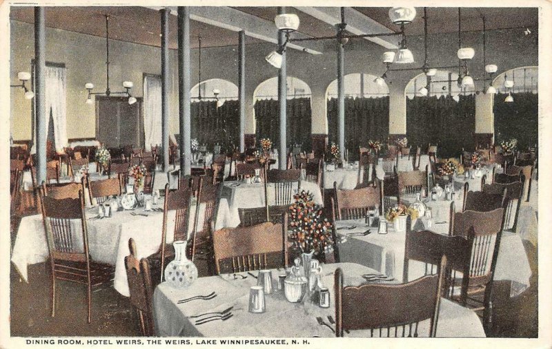 New Hampshire NH   HOTEL WEIRS DINING ROOM Lake Winnipesaukee  ca1920's Postcard