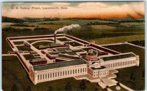 LEAVENWORTH, Kansas  KS    Birdseye  U.S. FEDERAL PRISON  1909   Postcard