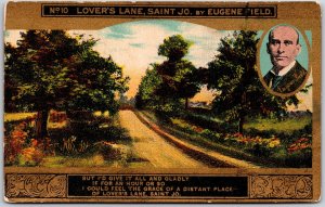 Lover's Lane, Saint Jo, Poem, Path, Trees & Portrait of Eugene Field Postcard