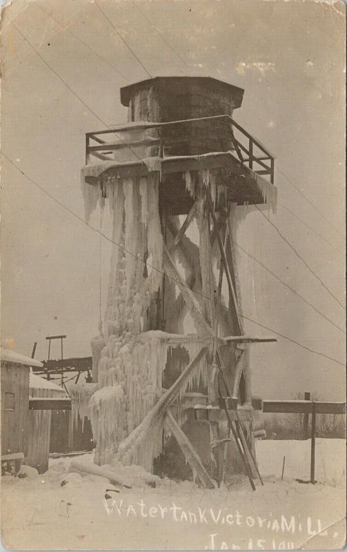 Victoria BC Frozen Water Tank 1911 UNUSED Real Photo Postcard E54