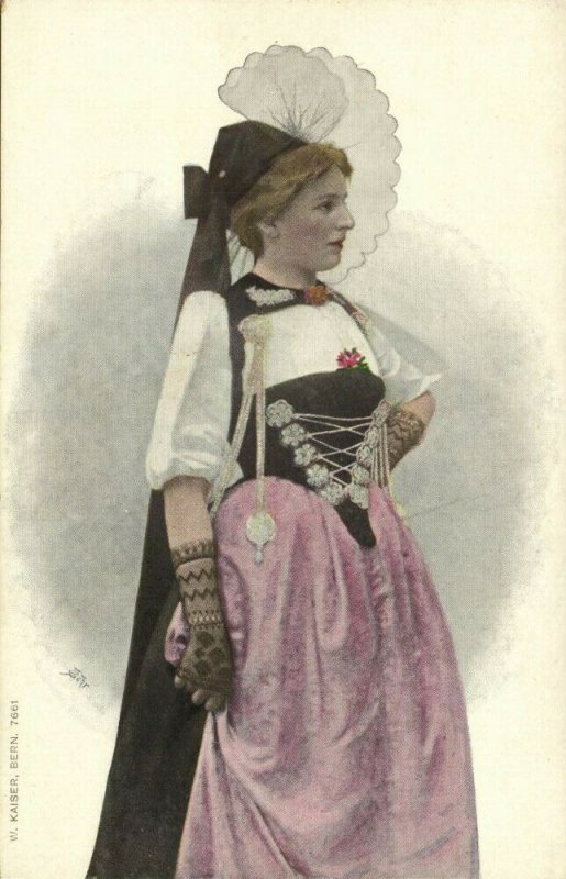 switzerland, Lady in Unknown Costumes (1900s) Postcard (1)