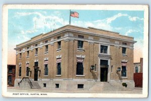 Austin Minnesota MN Postcard Post Office Exterior Building 1925 Vintage Antique