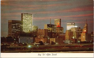 Dallas Texas Big D After Dark Skyline Southland Life c1973 Postcard G6