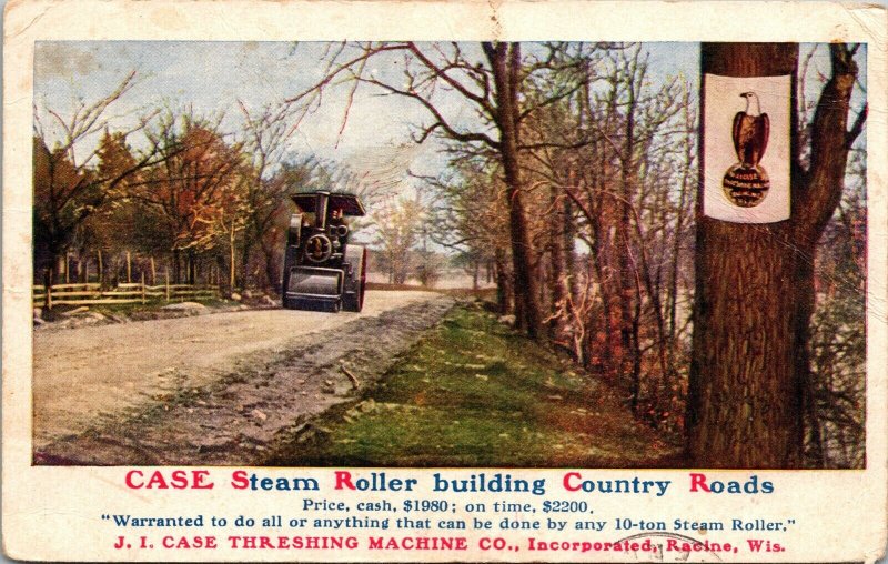 Two Postcards J.I. Case Threshing Machine Co Steamroller Steel Separator~133899