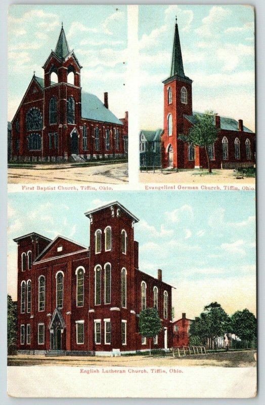 Tiffin Ohio~First Baptist-Evangelical German-English Lutheran Churches~c1910 PC