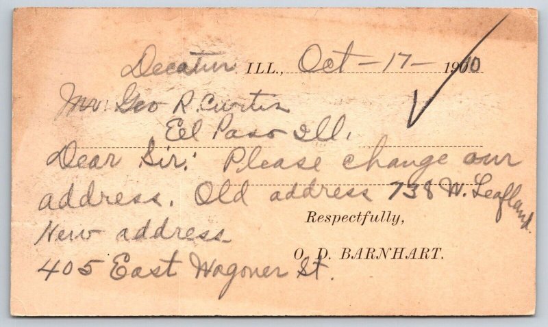 Decatur Change of Address~Geo R Curtis For GD Barnhart~El Paso Journal Newspaper