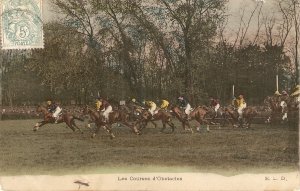 Horses. Obstavle coursesNice old vintage French postcard