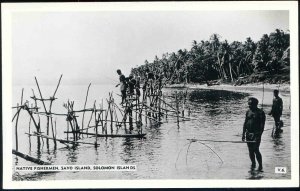 Solomon Islands, SAVO ISLAND, Native Fishermen Fishing (1950s) RPPC