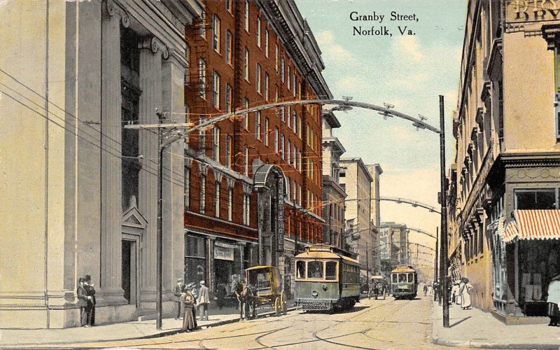 Granby Street Streetcar Norfolk Virgina 1910cpostcard