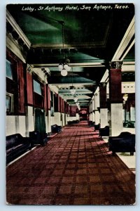 San Antonio Texas Postcard Lobby St. Anthony Hotel Interior 1910 Vintage Antique