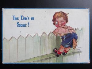 Small Boy Climbing Fence Theme THE END'S IN SIGHT c1917 WW1