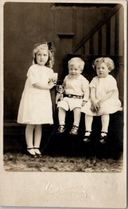 Clear Creek MO RPPC Cute Hargrove Children Lola Lucille Bud Toy Dog Postcard U3