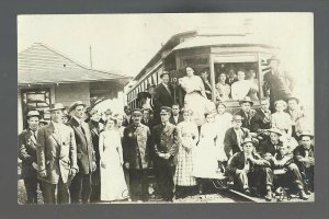 Council Bluffs IOWA RPPC 1910 TROLLEY DEPOT Streetcar Students INTERURBAN Omaha