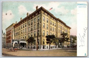 TUCK #2427~Leland Hotel Springfield IL~Horse Cart~PM 1908 Undivided Back PC