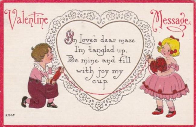 Valentine's Day With Young Boy and Girle With Yarn 1909