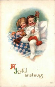 Christmas Little Boy and Girl Clown Marionette Doll c1910 Vintage Postcard