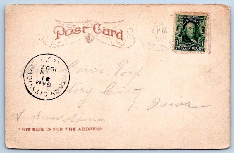 1907 NORTH ST JAMES GLASS BLOCK BUILDING OELWEIN IOWA ANTIQUE POSTCARD