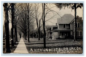 c1910's View On West Burr Oak Street Athens Michigan MI RPPC Photo Postcard 
