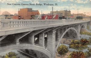 Waukegan Illinois~Concrete Genesee Street Bridge~Buildings Across Bridge~1916 Pc