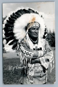 AMERICAN INDIAN CHIEF IN PARADE DRESS REAL PHOTO POSTCARD VINTAGE RPPC