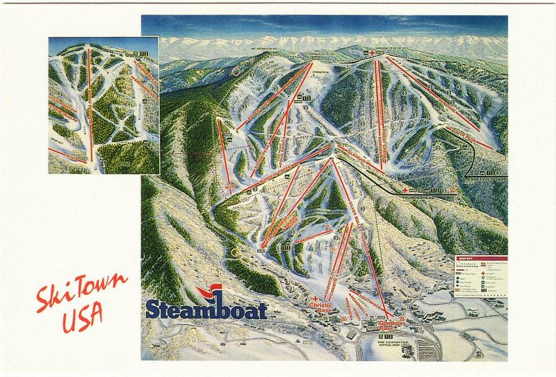 Postcard Of Steamboat Ski Resort Colorado Ski Town Usa Trail Map 1990s United States 2328