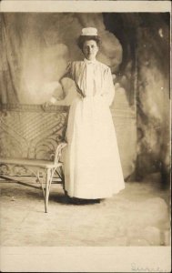 Nurse in Studio Seneca Falls NY Woman's Name on Back Real Photo Postcard