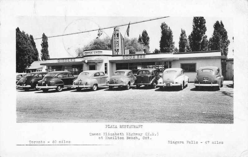 Hamilton Beach Canada Plaza Restaurant Soda Bar Old Cars Real Photo Postcard