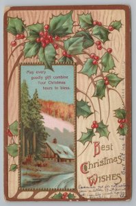 Christmas~Holly & Home By Mts~Vintage Postcard