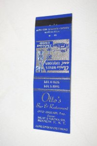 Otto's Bar and Restaurant Brooklyn New York 20 Strike Matchbook Cover