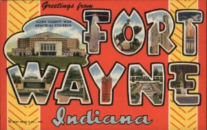 Fort Wayne Indiana IN Large Letter Linen Vintage Postcard