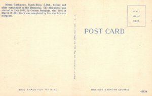 Vintage Postcard 1930's Mount Rushmore Black Hills South Dakota SD Before After