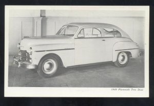 1949 PLYMOUTH TWO DOOR VINTAGE CAR DEALER ADVERTISING POSTCARD MOPAR