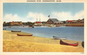 KENNEBUNKPORT, Maine ME  ~KENNEBUNK RIVER  Waterfront Buildings~Canoes  Postcard
