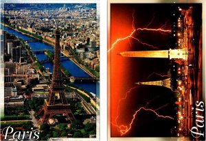 2~4X6 Postcards Paris, France  EIFFEL TOWER Day & Night~Lightening LUXOR OBELISK