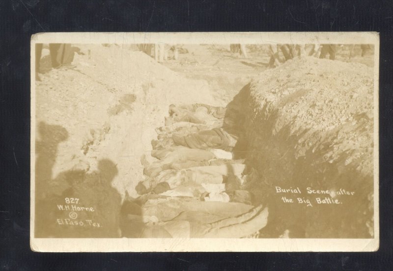 RPPC MEXICAN BORDER WAR BATTLE ACTION BURIAL SITE REAL PHOTO POSTCARD