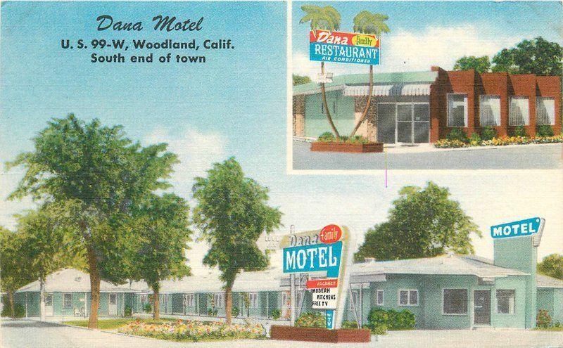 Dana Motel roadside Woodland California 1940s Postcard Shedd Brown 13213