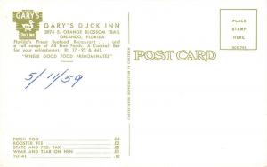 D5/ Orlando Florida Fl Postcard 1959 Chrome Gary's Duck Inn Restaurant