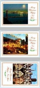 3 Postcards SAN FRANCISCO ~ Merry Christmas GOLDEN GATE BRIDGE Ghirardelli 4x6