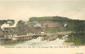 Postcard Wisconsin Eau Claire Northwestern Lumber Saw Mill Plant Gadsby 23-5761