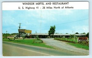 KENNESAW, GA Georgia ~ WINDSOR MOTEL & Restaurant c1950s Cars Roadside Postcard