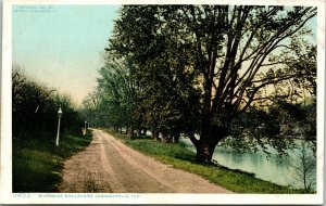 Postcard IN Indianapolis Riverside Boulevard Dirt Road Street Lamps 1907 F5