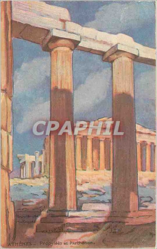 Old Postcard Propylees Athens and Parthenon