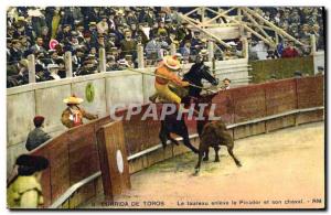 Old Postcard Bullfight Bullfight The bull removed the picador and his horse