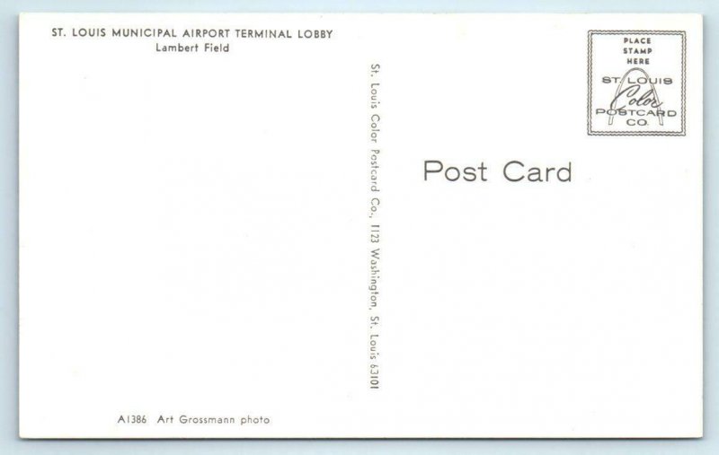 ST. LOUIS, Missouri MO  Lambert Field AIRPORT TERMINAL LOBBY c1960s-70s Postcard