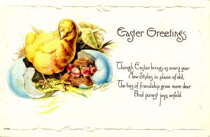 Greeting - Easter.  (chick with hat)