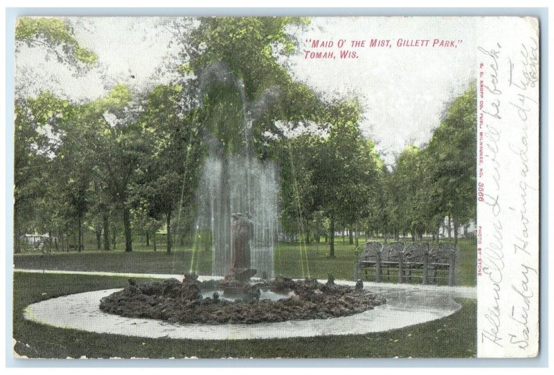 1906 Maid O' The Mist Fountain Exterior Gillett Park Tomah Wisconsin WI Postcard