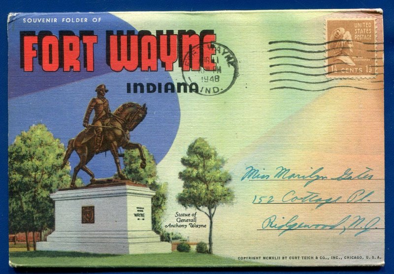 Fort Wayne Indiana in linen souvenir postcard folder foldout posted