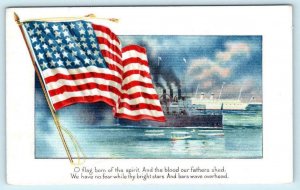 Patriotic O Flag Born of the Spirit SHIPS Embossed c1910s Series 252  Postcard