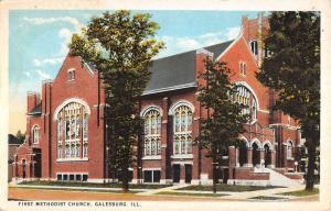 Galesburg Illinois First Methodist Church Street View Antique Postcard K15565