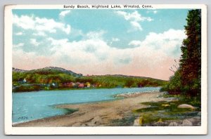 Winsted CT Sandy Beach Highland Lake Connecticut Postcard O22